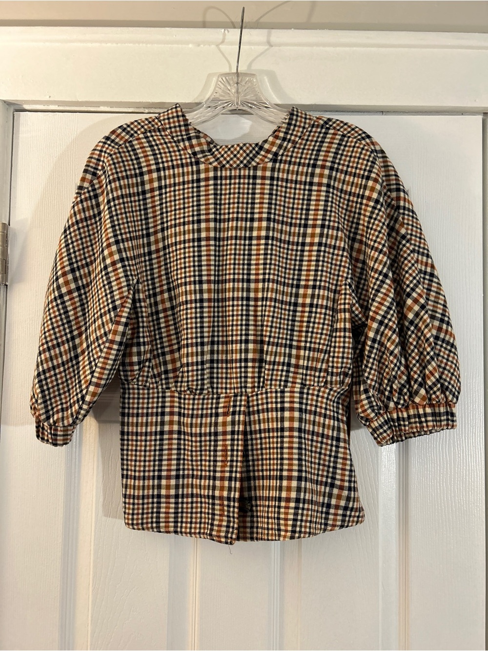 Plaid Peasant Blouse in Black, Orange and Tan